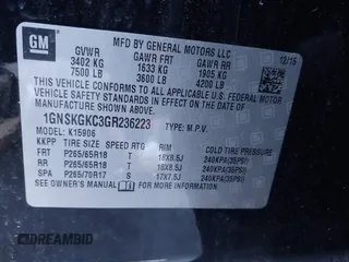 2016 Chevrolet Suburban LS with VIN 1GNSKGKC3GR236223, listed as a IAAI auction lot 41761595 with 269,500 mi miles. Bid and sale history available at carsss.com. Image 9.