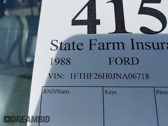 1988 Ford F-250 with VIN 1FTHF26H0JNA06718, listed as a IAAI auction lot 41530940 with 77,610 mi miles. Bid and sale history available at carsss.com. Image 9.