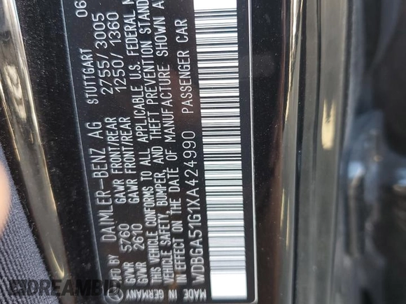 1999 Mercedes-Benz S-Class with VIN WDBGA51G1XA424990, listed as a Copart auction lot 89411825 with 160,021 mi miles and Salvage Title. Bid and sale history available at carsss.com. Image 12.