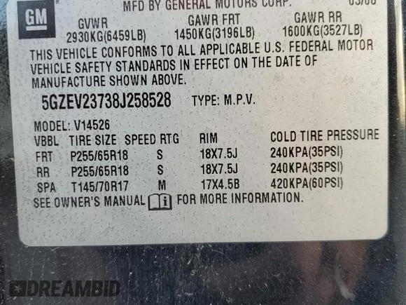 2008 Saturn Outlook XR z VIN 5GZEV23738J258528, wystawiony jako Copart lot #86137254 z przebiegiem 147 819 mil mil oraz Szkoda całkowita • Salvage title. Historia ofert i sprzedaży dostępna na DreamBid. Obrazek 13.