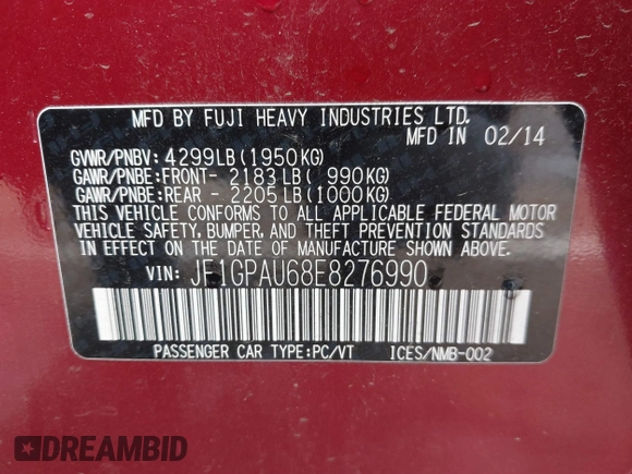 2014 Subaru Impreza Special Sports Limited с VIN JF1GPAU68E8276990, выставлен на аукционе IAAI как лот 41788227 с пробегом 136 556 миль миль и . История ставок и продаж доступна на DreamBid. Изображение 9.