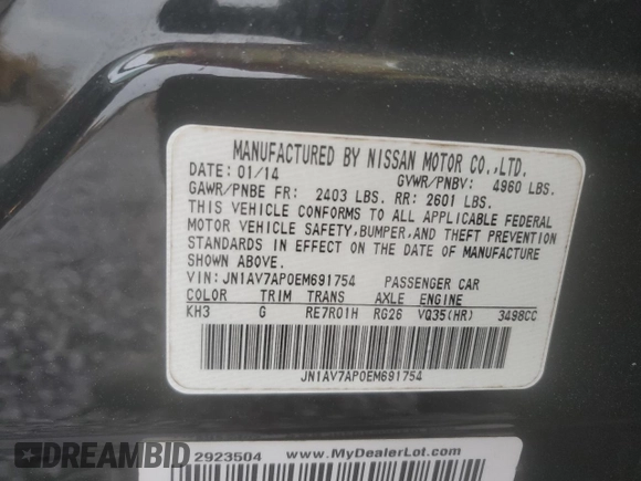 2014 Infiniti Q50 Hybrid Sport with VIN JN1AV7AP0EM691754, listed as a Copart auction lot 56005975 with 176,845 mi miles and Clean Title. Bid and sale history available at DreamBid. Image 12.