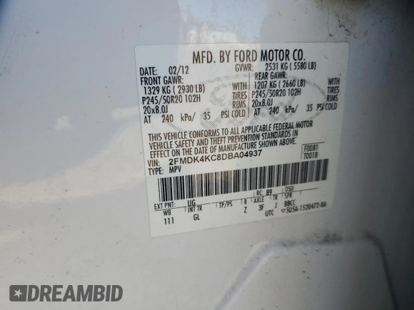 2013 Ford Edge Limited with VIN 2FMDK4KC8DBA04937, listed as a Copart auction lot 49056905 with 0 mi miles and Salvage Title. Bid and sale history available at carsss.com. Image 14.