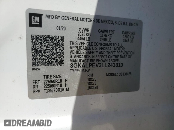 2020 GMC Terrain SLT z VIN 3GKALPEV3LL243810, wystawiony jako Copart lot #52027375 z przebiegiem 87 682 mil mil oraz Czysty tytuł • Clean title. Historia ofert i sprzedaży dostępna na DreamBid. Obrazek 12.