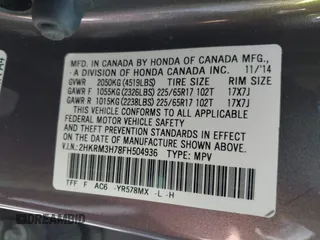 2015 Honda CR-V EX-L with VIN 2HKRM3H78FH504936, listed as a IAAI auction lot 42028296 with 131,538 mi miles and . Bid and sale history available at carsss.com. Image 9.