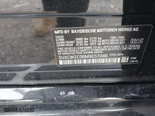 2021 BMW X7 xDrive40i with VIN 5UXCW2C08M9E57046, listed as a IAAI auction lot 41601223 with 43,988 mi miles. Bid and sale history available at carsss.com. Image 9.