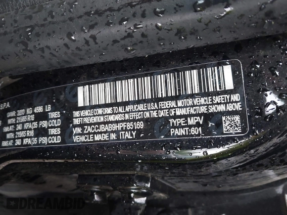 2017 Jeep Renegade Sport z VIN ZACCJBAB9HPF85169, wystawiony jako IAAI lot #42436578 z przebiegiem Nie podano mil oraz . Historia ofert i sprzedaży dostępna na DreamBid. Obrazek 9.