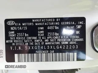 2020 Kia Optima LX z VIN 5XXGT4L3XLG422203, wystawiony jako IAAI lot #42290010 z przebiegiem 38 284 mil mil oraz . Historia ofert i sprzedaży dostępna na DreamBid. Obrazek 9.