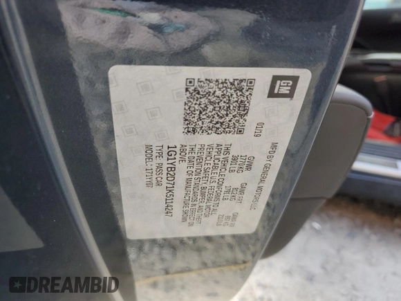 2019 Chevrolet Corvette 1LT with VIN 1G1YB2D71K5114247, listed as a Copart auction lot 54311885 with 60,498 mi miles and Salvage title. Bid and sale history available at DreamBid. Image 12.