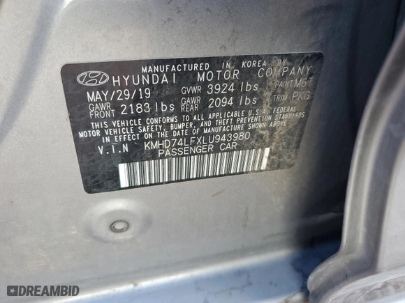 2020 Hyundai Elantra SE with VIN KMHD74LFXLU943980, listed as a Copart auction lot 43456725 with 90,593 mi miles and Salvage Title. Bid and sale history available at carsss.com. Image 12.