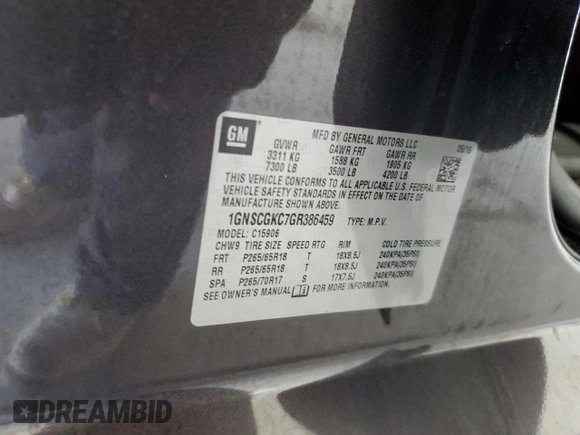 2016 Chevrolet Suburban LS with VIN 1GNSCGKC7GR386459, listed as a Copart auction lot 58208435 with 137,205 mi miles and Salvage title. Bid and sale history available at DreamBid. Image 14.