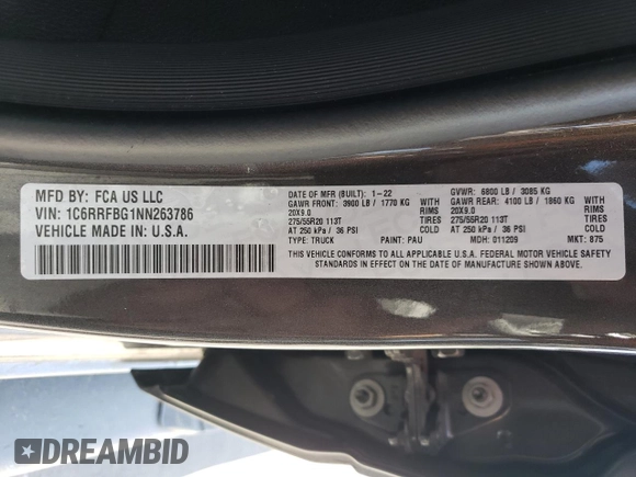 2022 Ram 1500 Big Horn z VIN 1C6RRFBG1NN263786, wystawiony jako Copart lot #52994155 z przebiegiem 29 456 mil mil oraz Szkoda całkowita • Salvage title. Historia ofert i sprzedaży dostępna na DreamBid. Obrazek 12.