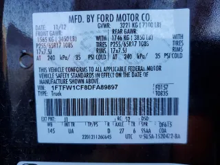 2013 Ford F-150 XL with VIN 1FTFW1CF8DFA89897, listed as a Copart auction lot 88002265 with 207,254 mi miles and Salvage Title. Bid and sale history available at carsss.com. Image 12.