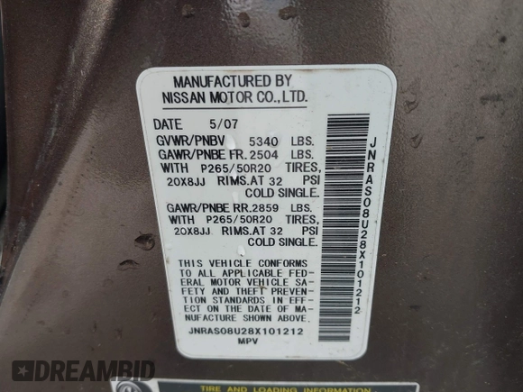 2008 Infiniti FX with VIN JNRAS08U28X101212, listed as a IAAI auction lot 41938410 with 230,121 mi miles and . Bid and sale history available at DreamBid. Image 9.