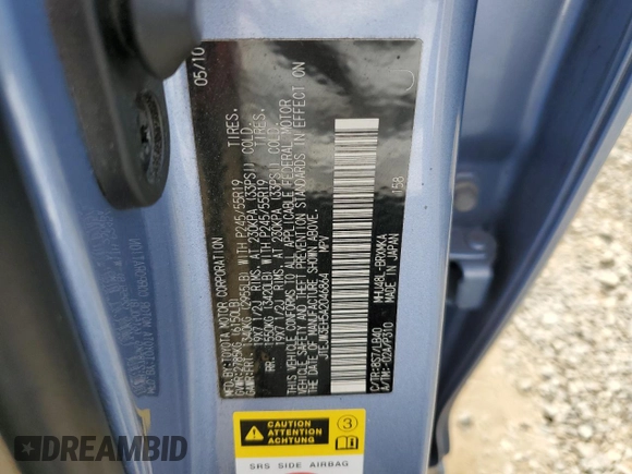 2010 Toyota Highlander Limited with VIN JTEJW3EH5A2046864, listed as a Copart auction lot 54563085 with 157,743 mi miles and Clean title. Bid and sale history available at DreamBid. Image 12.