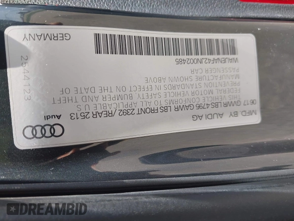 2018 Audi A4 Premium Plus с VIN WAUENAF42JN002485, выставлен на аукционе IAAI как лот 42240833 с пробегом 126 819 миль миль и . История ставок и продаж доступна на DreamBid. Изображение 9.