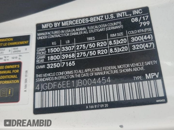 2018 Mercedes-Benz GLS 450 with VIN 4JGDF6EE1JB004454, listed as a Copart auction lot 54154265 with 63,908 mi miles and Salvage Title. Bid and sale history available at DreamBid. Image 13.