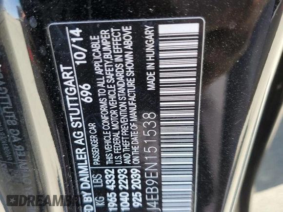 2014 Mercedes-Benz CLA 250 with VIN WDDSJ4EB9EN151538, listed as a Copart auction lot 62031605 with 91,054 mi miles and Salvage title. Bid and sale history available at DreamBid. Image 12.