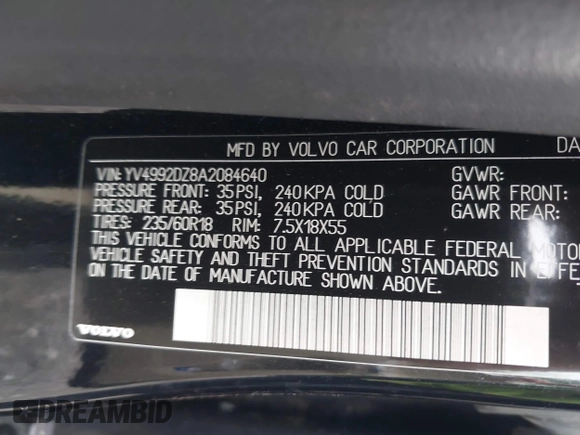 2010 Volvo XC60 3.0T with VIN YV4992DZ8A2084640, listed as a IAAI auction lot 42021744 with 175,618 mi miles. Bid and sale history available at carsss.com. Image 9.