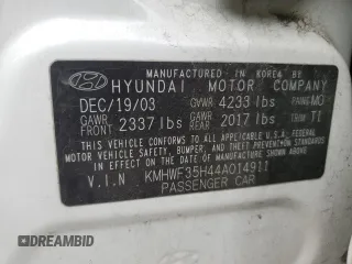 2004 Hyundai Sonata GLS with VIN KMHWF35H44A014911, listed as a Copart auction lot 47846795 with 129,920 mi miles and Salvage Title. Bid and sale history available at DreamBid. Image 14.