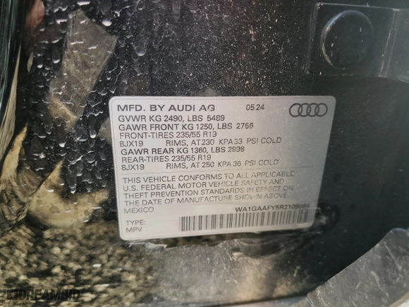 2024 Audi Q5 S line Premium with VIN WA1GAAFY5R2109984, listed as a Copart auction lot 83806014 with 2,294 mi miles and Salvage Title. Bid and sale history available at carsss.com. Image 13.
