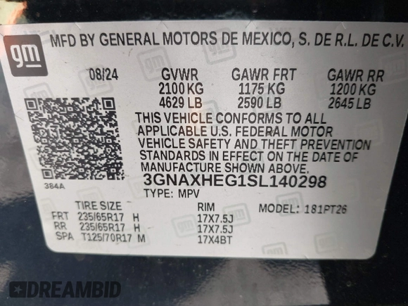 2025 Chevrolet Equinox FWD LT with VIN 3GNAXHEG1SL140298, listed as a IAAI auction lot 41801742 with 3,640 mi miles and . Bid and sale history available at DreamBid. Image 9.