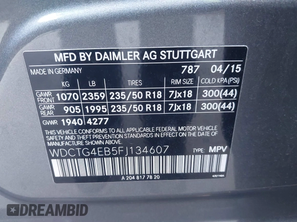 2015 Mercedes-Benz GLA 250 z VIN WDCTG4EB5FJ134607, wystawiony jako IAAI lot #41850309 z przebiegiem Nie podano mil oraz . Historia ofert i sprzedaży dostępna na DreamBid. Obrazek 9.