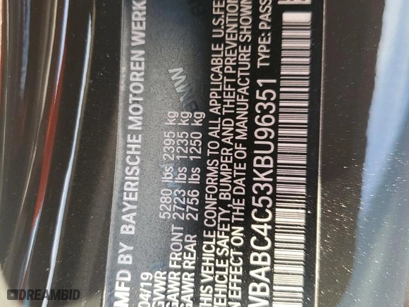 2019 BMW 8 Series M850i xDrive with VIN WBABC4C53KBU96351, listed as a Copart auction lot 81522904 with 42,767 mi miles and Salvage Title. Bid and sale history available at carsss.com. Image 13.
