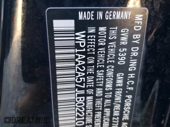 2018 Porsche Macan with VIN WP1AA2A57JLB02210, listed as a Copart auction lot 58010705 with 54,497 mi miles and Salvage title. Bid and sale history available at DreamBid. Image 13.