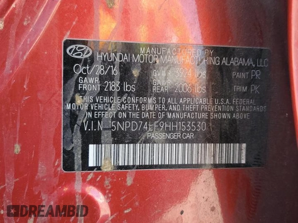 2017 Hyundai Elantra SE with VIN 5NPD74LF9HH153530, listed as a Copart auction lot 60851745 with 138,081 mi miles and Salvage title. Bid and sale history available at DreamBid. Image 12.