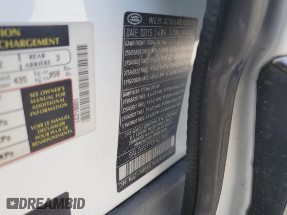 2015 Land Rover Range Rover Autobiography с VIN SALGV2TF0FA219001, выставлен на аукционе Copart как лот 52343795 с пробегом 97 333 миль миль и Списание • Salvage title. История ставок и продаж доступна на DreamBid. Изображение 16.