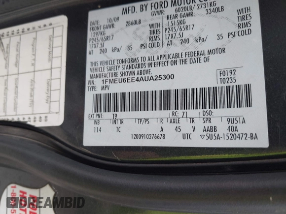 2010 Ford Explorer Eddie Bauer с VIN 1FMEU6EE4AUA25300, выставлен на аукционе IAAI как лот 42667263 с пробегом 164 248 миль миль и . История ставок и продаж доступна на DreamBid. Изображение 9.