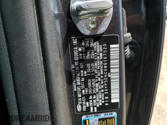2021 Kia Telluride SX z VIN 5XYP5DHC6MG167520, wystawiony jako Copart lot #56055375 z przebiegiem 94 882 mil mil oraz Szkoda całkowita • Salvage title. Historia ofert i sprzedaży dostępna na DreamBid. Obrazek 13.