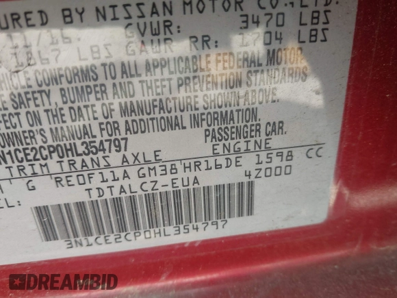 2017 Nissan Note SV with VIN 3N1CE2CP0HL354797, listed as a IAAI auction lot 42080794 with 74,878 mi miles and . Bid and sale history available at DreamBid. Image 9.