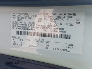 2018 Ford Transit Passenger XL with VIN 1FBZX2CM8JKA52497, listed as a IAAI auction lot 41553720 with 81,714 mi miles. Bid and sale history available at carsss.com. Image 9.