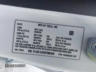 2025 Tesla Model 3 Long Range с VIN 5YJ3E1EA2SF988439, выставлен на аукционе IAAI как лот 42258606 с пробегом 3 566 миль миль и . История ставок и продаж доступна на DreamBid. Изображение 9.