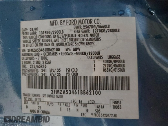 2001 Ford Windstar SEL with VIN 2FMZA53461BB62100, listed as a Copart auction lot 82975644 with 145,068 mi miles and Salvage Title. Bid and sale history available at carsss.com. Image 13.