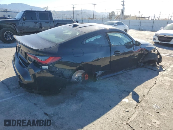 2024 BMW M4 Competition xDrive with VIN WBS43AZ00RCP43053, listed as a Copart auction lot 47644124 with 751 mi miles and Salvage Title. Bid and sale history available at carsss.com. Image 3.