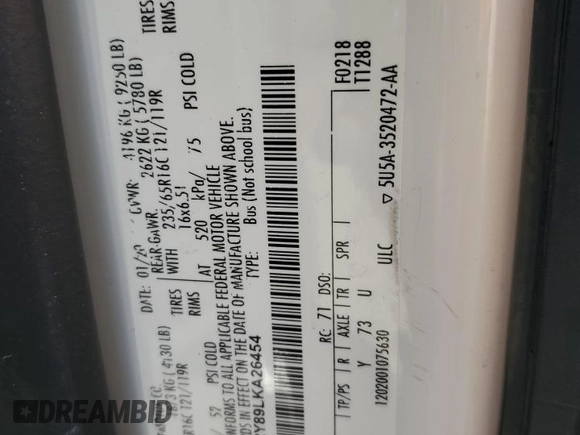 2020 Ford Transit Passenger XL with VIN 1FBAX2Y89LKA26454, listed as a Copart auction lot 41625595 with 78,358 mi miles and Salvage title. Bid and sale history available at DreamBid. Image 13.
