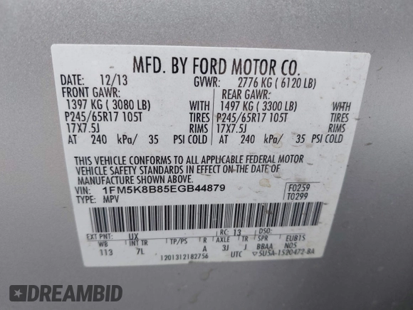 2014 Ford Explorer with VIN 1FM5K8B85EGB44879, listed as a IAAI auction lot 40226603 with 152,778 mi miles and . Bid and sale history available at carsss.com. Image 9.