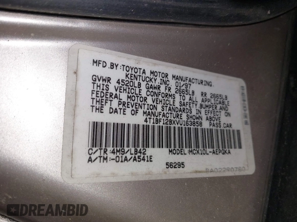 1997 Toyota Avalon XL with VIN 4T1BF12BXVU163858, listed as a IAAI auction lot 41486234 with 228,917 mi miles and . Bid and sale history available at DreamBid. Image 9.