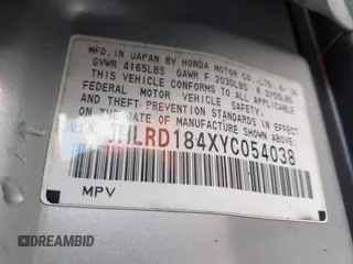 2000 Honda CR-V LX with VIN JHLRD184XYC054038, listed as a IAAI auction lot 41414445 with 294,210 mi miles. Bid and sale history available at carsss.com. Image 9.