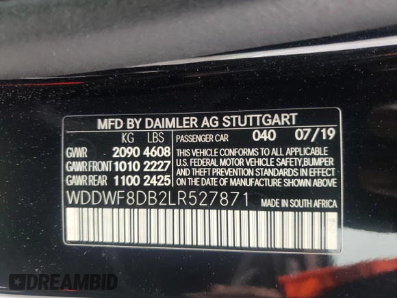 2020 Mercedes-Benz C with VIN WDDWF8DB2LR527871, listed as a Copart auction lot 47757005 with 71,253 mi miles and Salvage Title. Bid and sale history available at carsss.com. Image 14.