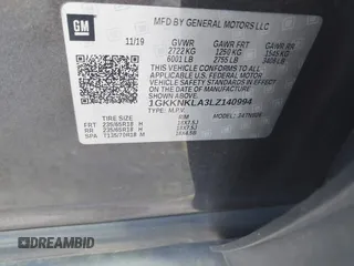 2020 GMC Acadia SLE z VIN 1GKKNKLA3LZ140994, wystawiony jako IAAI lot #41100634 z przebiegiem 51 146 mil mil oraz . Historia ofert i sprzedaży dostępna na DreamBid. Obrazek 9.