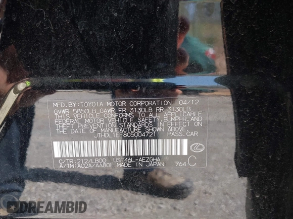 2012 Lexus LS 460 L z VIN JTHDL1EF8C5004721, wystawiony jako IAAI lot #42015933 z przebiegiem 155 540 mil mil oraz . Historia ofert i sprzedaży dostępna na DreamBid. Obrazek 9.