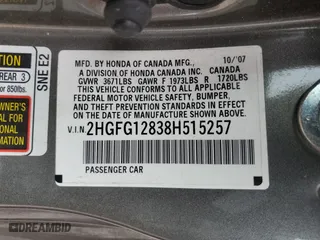 2008 Honda Civic Cpe EX with VIN 2HGFG12838H515257, listed as a Copart auction lot 52631915 with 109,346 mi miles and Salvage Title. Bid and sale history available at carsss.com. Image 13.