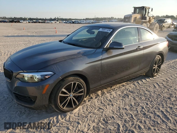 2021 BMW 2 Series 230i with VIN WBA2J1C04M7H58556, listed as a Copart auction lot 75501124 with 35,473 mi miles and Salvage Title. Bid and sale history available at carsss.com. Image 1.
