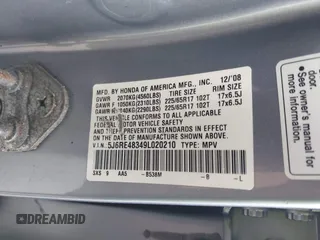 2009 Honda CR-V LX with VIN 5J6RE48349L020210, listed as a IAAI auction lot 41768330 with 1 mi miles. Bid and sale history available at carsss.com. Image 9.