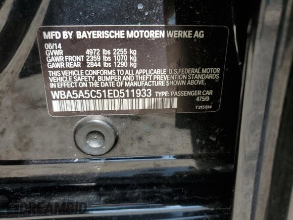 2014 BMW 5 Series 528i z VIN WBA5A5C51ED511933, wystawiony jako Copart lot #55045304 z przebiegiem 140 738 mil mil oraz Szkoda całkowita • Salvage title. Historia ofert i sprzedaży dostępna na DreamBid. Obrazek 14.