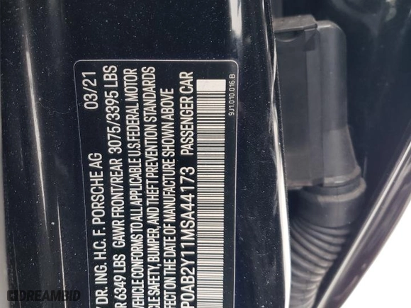 2021 Porsche Taycan 4S with VIN WP0AB2Y11MSA44173, listed as a Copart auction lot 38360244 with 11,982 mi miles and Salvage Title. Bid and sale history available at carsss.com. Image 12.